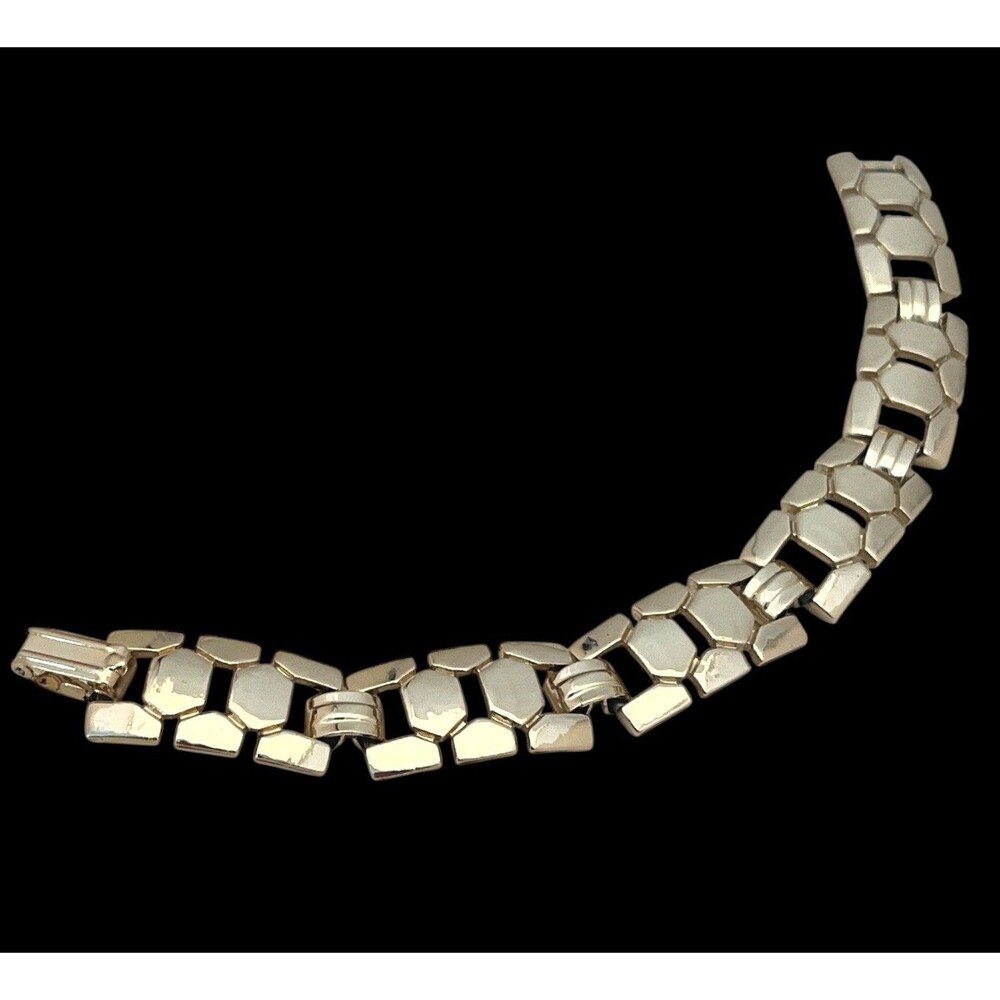 Vintage 1980s Gold Tone Bracelet Chunky Geometric Links - 4A
